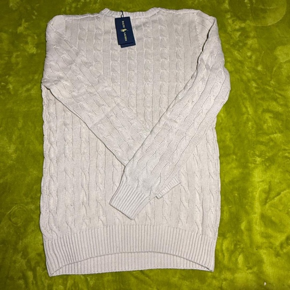 NWT Polo Ralph Lauren Men's Cotton Cable Knit Crewneck Sweater Beige Large - Picture 2 of 13
